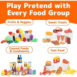 Jaxojoy 122 Piece Pretend Food Set for Kids - Food Toys for Kids Kitchen Set - Pretend Play Kitchen Accessories and Playset for Interactive and Imaginative Activities