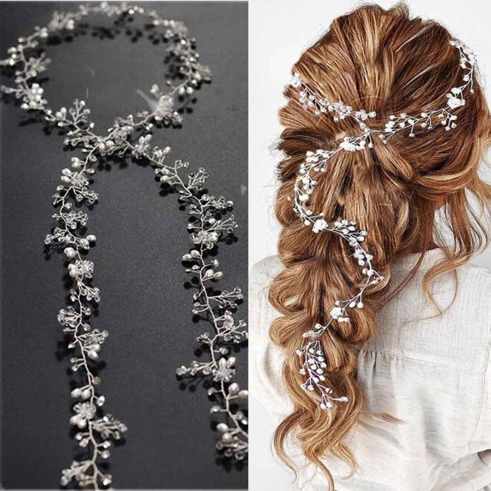 Yean Wedding Hair Vine Long Bridal Headband Hair Accessories for Bride and Bridesmaid (100cm / 39.3inches) (Silver)