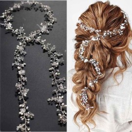 Yean Wedding Hair Vine Long Bridal Headband Hair Accessories for Bride and Bridesmaid (100cm / 39.3inches) (Silver)