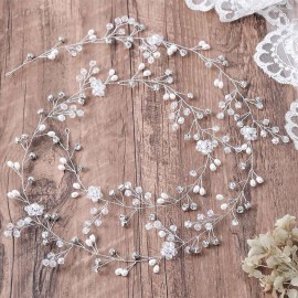 Yean Wedding Hair Vine Long Bridal Headband Hair Accessories for Bride and Bridesmaid (100cm / 39.3inches) (Silver)