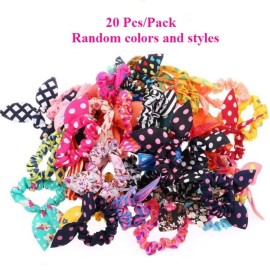 AKOAK 20 Pcs Per Pack Lovely Baby Girl\'s Rabbit Ear Hair Tie Bands Polka Dot Leopard Trip Ponytail Holder