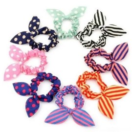 AKOAK 20 Pcs Per Pack Lovely Baby Girl\'s Rabbit Ear Hair Tie Bands Polka Dot Leopard Trip Ponytail Holder