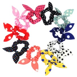 AKOAK 20 Pcs Per Pack Lovely Baby Girl\'s Rabbit Ear Hair Tie Bands Polka Dot Leopard Trip Ponytail Holder