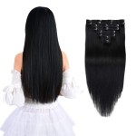14 Remy Clip in Hair Extensions Human Hair Black for Women Fashion - Short Silky Straight 8pcs 20clips Real Hair Extensions Clip in Human Hair (14 inch 100g 1 Jet Black)