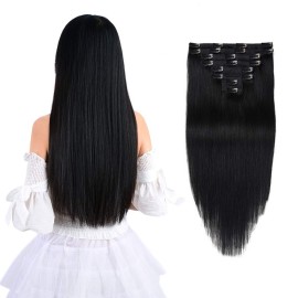 14 Remy Clip in Hair Extensions Human Hair Black for Women Fashion - Short Silky Straight 8pcs 20clips Real Hair Extensions Clip in Human Hair (14 inch 100g 1 Jet Black)