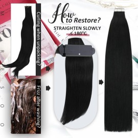 Moresoo Tape in Hair Extensions Human Hair 1 Jet Black Hair Tape in Human Hair Extensions Invisible Glue in Extensions Real Hair Straight 40 Pieces 100g 16 Inch