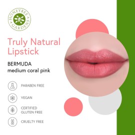 Honeybee Gardens Truly Natural Long Lasting Lipstick, Bermuda, Matte Medium Coral Pink, Naturally Hydrating & Nourishing, Vegan, Gluten-Free & Cruelty-Free, 0.13 oz / 3.8 g Honeybee Gardens Truly Natural Long Lasting Lipstick, Bermuda, Matte Medium Coral Pink, Naturally Hydrating & Nourishing, Vegan, Gluten-Free & Cruelty-Free, 0.13 oz / 3.8 g