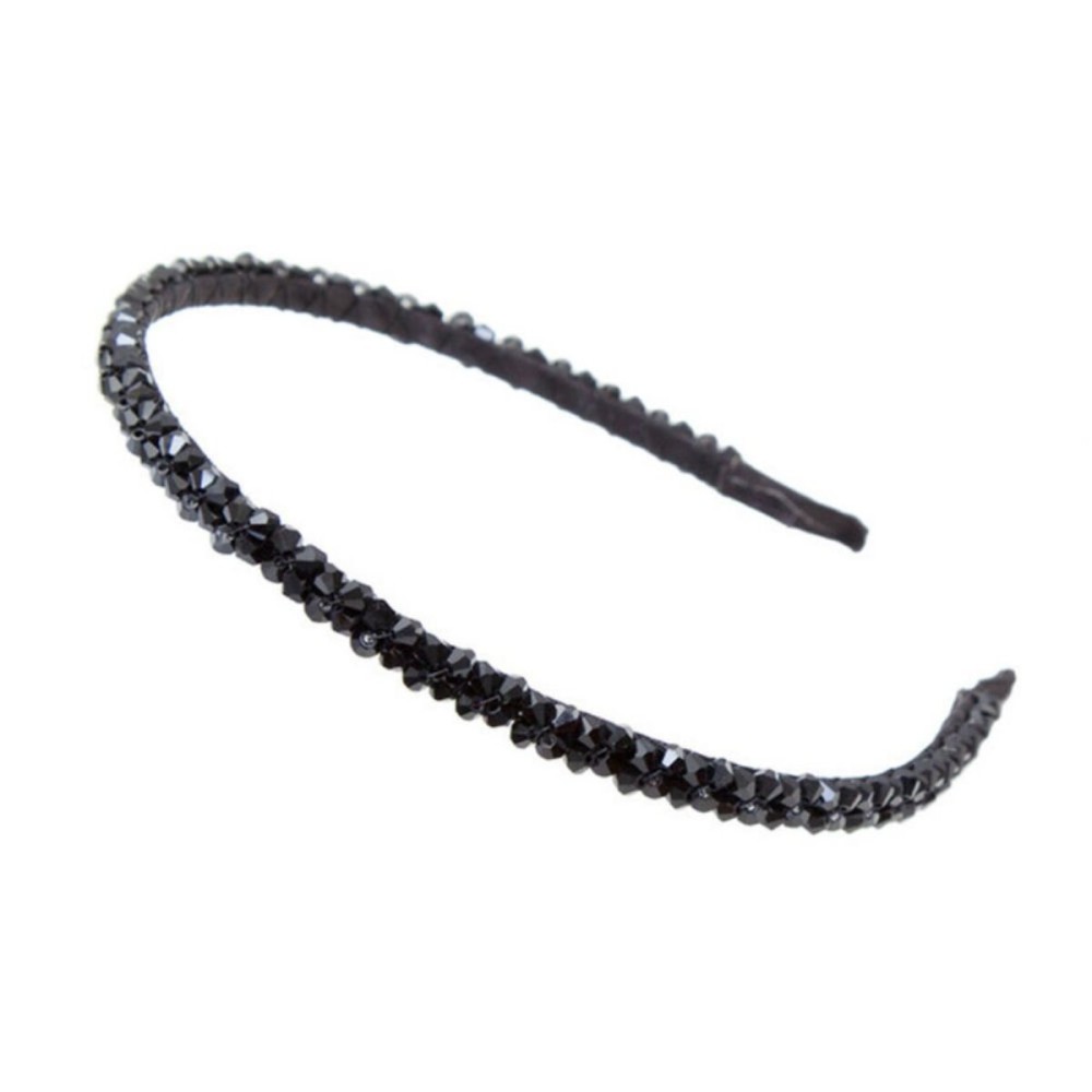 AKOAK Fashion Super Shiny Women Two Rows Black Crystal Beads Headband Girls Headwear Rhinestone Beaded Hair Band Hair Accessories