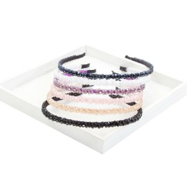 AKOAK Fashion Super Shiny Women Two Rows Black Crystal Beads Headband Girls Headwear Rhinestone Beaded Hair Band Hair Accessories