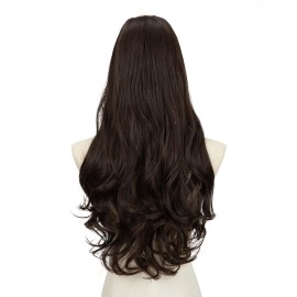SARLA Clip in U Part Hair Extensions Dark Brown Synthetic Long Wavy Curly Thick Full Head Hairpiece for Women 24 Inch SARLA Clip in U Part Hair Extensions Dark Brown Synthetic Long Wavy Curly Thick Full Head Hairpiece for Women 24 Inch