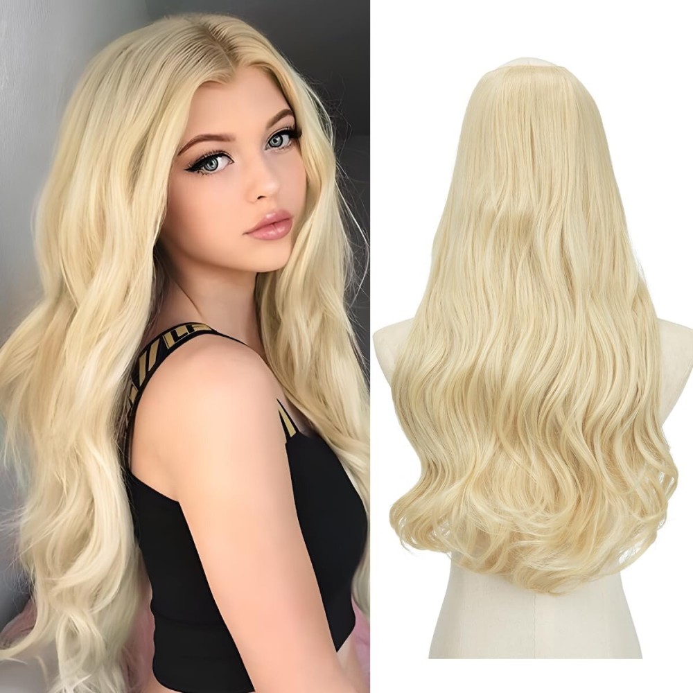 SARLA Clip in U Part Hair Extensions Synthetic Long Wavy Curly Thick Full Head Hairpiece for Women Beach Blonde 24 Inch SARLA Clip in U Part Hair Extensions Synthetic Long Wavy Curly Thick Full Head Hairpiece for Women Beach Blonde 24 Inch
