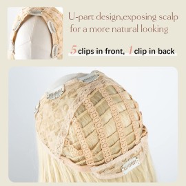SARLA Clip in U Part Hair Extensions Synthetic Long Wavy Curly Thick Full Head Hairpiece for Women Beach Blonde 24 Inch SARLA Clip in U Part Hair Extensions Synthetic Long Wavy Curly Thick Full Head Hairpiece for Women Beach Blonde 24 Inch