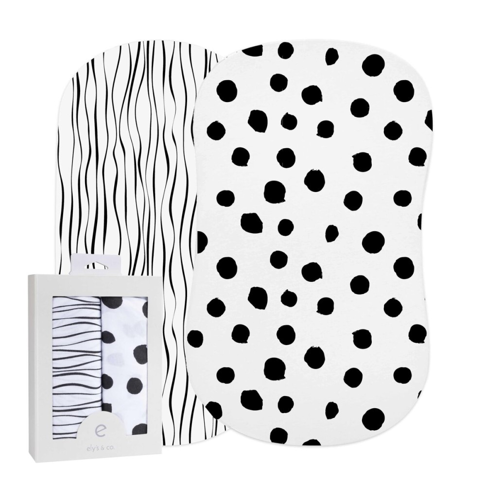 Bassinet Sheet Set 2 Pack 100% Jersey Cotton Black and White Abstract Stripes and Dots by Ely\'s & Co