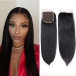 100% Unprocessed Human Hair Closure Top Closure Brazilian Straight Lace Closure Human Hair Free Part (14inch)