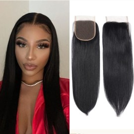 100% Unprocessed Human Hair Closure Top Closure Brazilian Straight Lace Closure Human Hair Free Part (14inch)