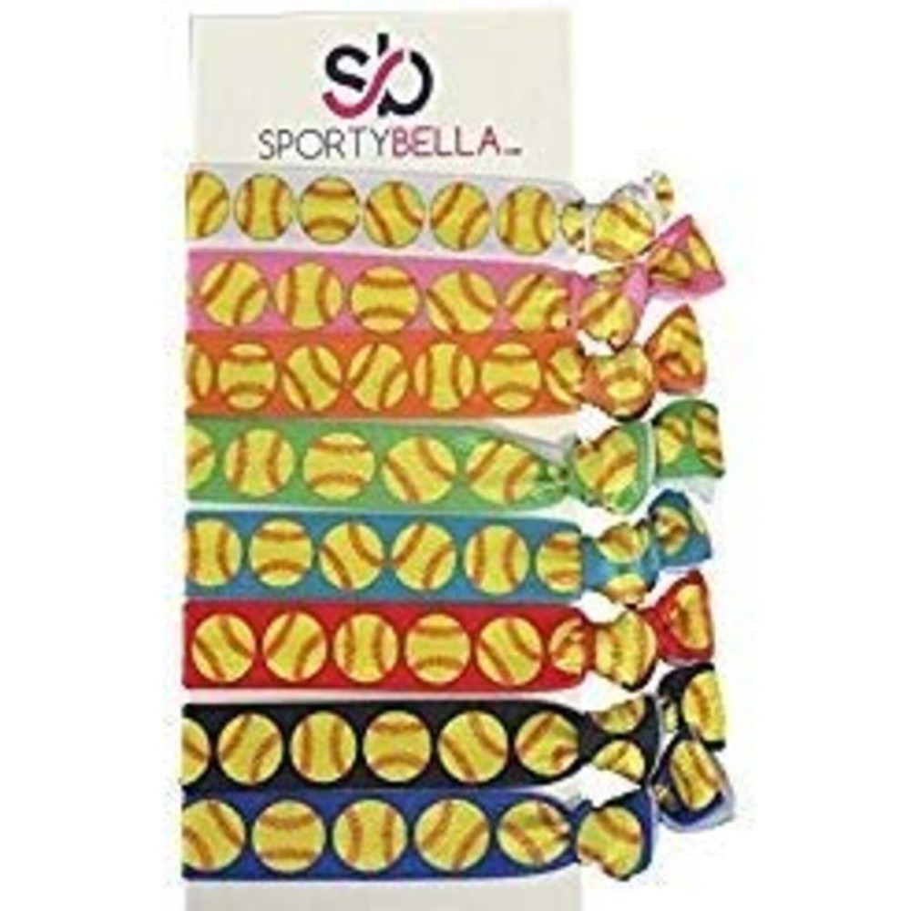 Multi-Colored No Crease Hair Elastics with Softball Bat Design for Girls Ponytails, Softball Gift for Players by SPORTYBELLA