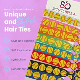 Multi-Colored No Crease Hair Elastics with Softball Bat Design for Girls Ponytails, Softball Gift for Players by SPORTYBELLA
