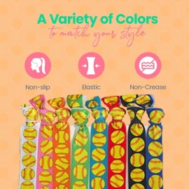 Multi-Colored No Crease Hair Elastics with Softball Bat Design for Girls Ponytails, Softball Gift for Players by SPORTYBELLA
