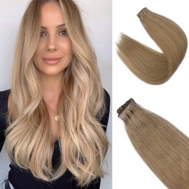 Tape in Blonde Hair Extensions Human Hair 50grams 20pcs Seamless Skin Weft Tape in Extensions 27 Strawberry Blonde Straight Real Hair Pieces 20 Inch