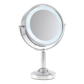 Danielle Creations Professional-Grade Double-Sided L.E.D. Vanity Mirror with Strong 15X Magnification, 360-Degree Rotation, Ultra-Vue Distortion-Free True Image Reflection, Silver Chrome Finish