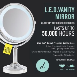 Danielle Creations Professional-Grade Double-Sided L.E.D. Vanity Mirror with Strong 15X Magnification, 360-Degree Rotation, Ultra-Vue Distortion-Free True Image Reflection, Silver Chrome Finish Danielle Creations Professional-Grade Double-Sided L.E.D. Vanity Mirror with Strong 15X Magnification, 360-Degree Rotation, Ultra-Vue Distortion-Free True Image Reflection, Silver Chrome Finish