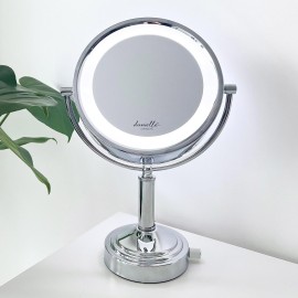 Danielle Creations Professional-Grade Double-Sided L.E.D. Vanity Mirror with Strong 15X Magnification, 360-Degree Rotation, Ultra-Vue Distortion-Free True Image Reflection, Silver Chrome Finish Danielle Creations Professional-Grade Double-Sided L.E.D. Vanity Mirror with Strong 15X Magnification, 360-Degree Rotation, Ultra-Vue Distortion-Free True Image Reflection, Silver Chrome Finish
