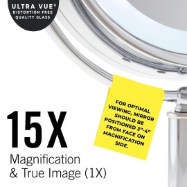 Danielle Creations Professional-Grade Double-Sided L.E.D. Vanity Mirror with Strong 15X Magnification, 360-Degree Rotation, Ultra-Vue Distortion-Free True Image Reflection, Silver Chrome Finish Danielle Creations Professional-Grade Double-Sided L.E.D. Vanity Mirror with Strong 15X Magnification, 360-Degree Rotation, Ultra-Vue Distortion-Free True Image Reflection, Silver Chrome Finish