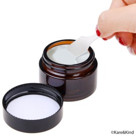 Kare & Kind Refillable Cosmetics Jars Kit - 4x Cosmetics Jars (Amber Glass), 4x Lids, 4x Inner Covers, 39x Labels + 4x Mini Spatula for Easy Filling - For Creams, Essential Oils, Powders, etc.