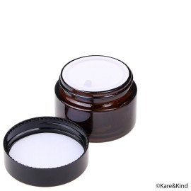 Kare & Kind Refillable Cosmetics Jars Kit - 4x Cosmetics Jars (Amber Glass), 4x Lids, 4x Inner Covers, 39x Labels + 4x Mini Spatula for Easy Filling - For Creams, Essential Oils, Powders, etc.