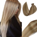Tape in Hair Extensions with Highlights Golden Brown with Blonde Hair Invisible Tape ins Silky Straight Seamless Skin Weft Human Remy Real Hair Glue in Extensions (16 inches, 12-613)