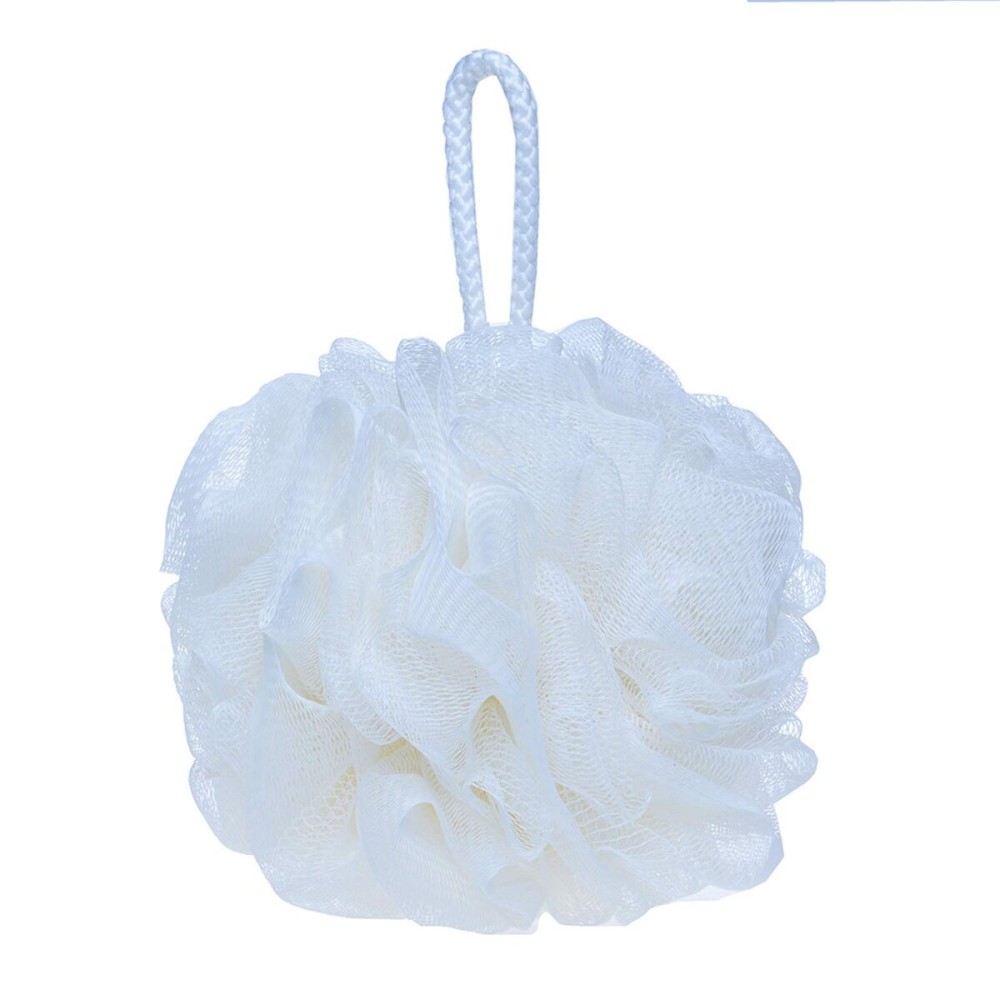 LISSOMPLUME Mesh Pouf Bath Sponge Exfoliating Shower Ball Pom Cleaning Accessory White Color