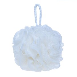 LISSOMPLUME Mesh Pouf Bath Sponge Exfoliating Shower Ball Pom Cleaning Accessory White Color