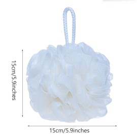 LISSOMPLUME Mesh Pouf Bath Sponge Exfoliating Shower Ball Pom Cleaning Accessory White Color