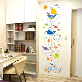 Wland 22 inches x 67 inches Undersea Fish Whale Octopus Crab Growth Chart Removable Vinyl Wall Decals Stickers for Children Room Nursery