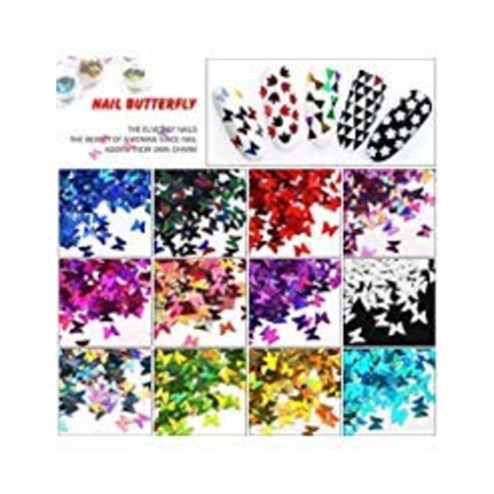 MEILINDS 3D Glitter Sequins Nail Art Tips Charms Butterfly Design Manicure Nail Decoration 12 Colors MEILINDS 3D Glitter Sequins Nail Art Tips Charms Butterfly Design Manicure Nail Decoration 12 Colors