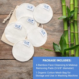 Blue Beautifly Eco-Friendly Bamboo Face Pads with Cotton Washable Bag - Natural Soft Bamboo Fabric Cleanses Skin and Detoxifies Pores - Environmentally Sustainable - Use-Wash-Dry-Reuse - Pack of 6