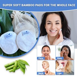 Blue Beautifly Eco-Friendly Bamboo Face Pads with Cotton Washable Bag - Natural Soft Bamboo Fabric Cleanses Skin and Detoxifies Pores - Environmentally Sustainable - Use-Wash-Dry-Reuse - Pack of 6