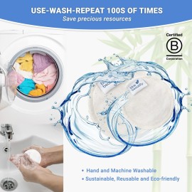 Blue Beautifly Eco-Friendly Bamboo Face Pads with Cotton Washable Bag - Natural Soft Bamboo Fabric Cleanses Skin and Detoxifies Pores - Environmentally Sustainable - Use-Wash-Dry-Reuse - Pack of 6