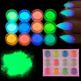 MEILINDS Night Fluorescence Pigment Ultrafine Glitter Glow Powder Nail Art Dust Glow in The Dark Powder Luminous Decor Tip Beauty Tool 12 Colors
