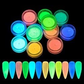 MEILINDS Night Fluorescence Pigment Ultrafine Glitter Glow Powder Nail Art Dust Glow in The Dark Powder Luminous Decor Tip Beauty Tool 12 Colors