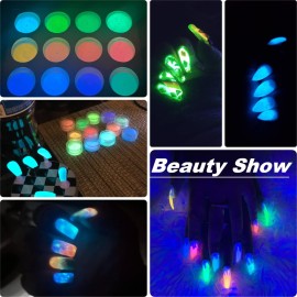MEILINDS Night Fluorescence Pigment Ultrafine Glitter Glow Powder Nail Art Dust Glow in The Dark Powder Luminous Decor Tip Beauty Tool 12 Colors