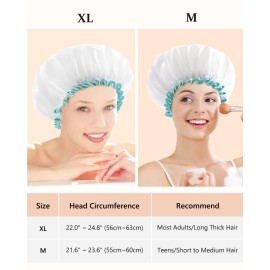 mikimini Shower Cap for Women and Girls,Reusable,Waterproof, Washable, Cute and Soft,White