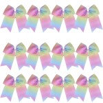 8 Inch Cheerleader Bows Ponytail Holder Solid Color Cheerleading Bows Hair Tie (Light Rainbow)