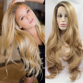 xiweiya Long Natural Wave Ombre Brown Blonde Synthetic Lace Front Wigs with Brown Roots 2 Tones Side Part Wig Heat Resistant Fiber Hair Wigs For Women Replacement Everyday Wigs 24(Blonde)