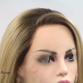 xiweiya Long Natural Wave Ombre Brown Blonde Synthetic Lace Front Wigs with Brown Roots 2 Tones Side Part Wig Heat Resistant Fiber Hair Wigs For Women Replacement Everyday Wigs 24(Blonde)