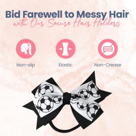 Sportybella - Soccer Hair Accessories Set: Adorable Black and White Soccer Ball Prints - Hair Bows, Ponytail Holders - Gift for Girls Soccer Enthusiasts