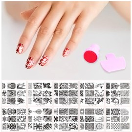 FingeAngel 10PCS Nail Plates +1 Nail Stamper + 1 Nail Scraper Nail Art Image Stamp Stamping Plates Manicure Template Nail Art Tools (A1-10)