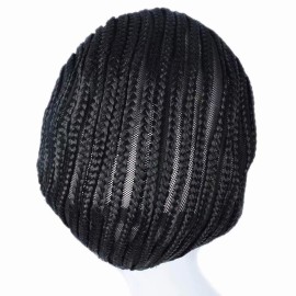 FEEL ME Braided Cap 1Pc Crochet Wig Cap in Cornrow Sew Hair for Making Synthetic Wig or Weave Easier Sew In Crochet Braided Wig Caps Medium Size Black Crochet Cornrow Cap for Crochet Braids