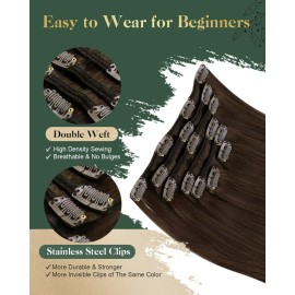 Ugeat Chocolate Brown Clip in Extensions Real Human Hair Dark Brown Clip on Hair Extensions for Women Add Volume 14 Inch Human Hair Extension Double Weft 7pcs 105g Ugeat Chocolate Brown Clip in Extensions Real Human Hair Dark Brown Clip on Hair Extensions for Women Add Volume 14 Inch Human Hair Extension Double Weft 7pcs 105g