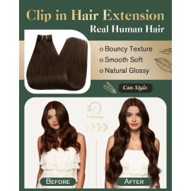 Ugeat Chocolate Brown Clip in Extensions Real Human Hair Dark Brown Clip on Hair Extensions for Women Add Volume 14 Inch Human Hair Extension Double Weft 7pcs 105g Ugeat Chocolate Brown Clip in Extensions Real Human Hair Dark Brown Clip on Hair Extensions for Women Add Volume 14 Inch Human Hair Extension Double Weft 7pcs 105g